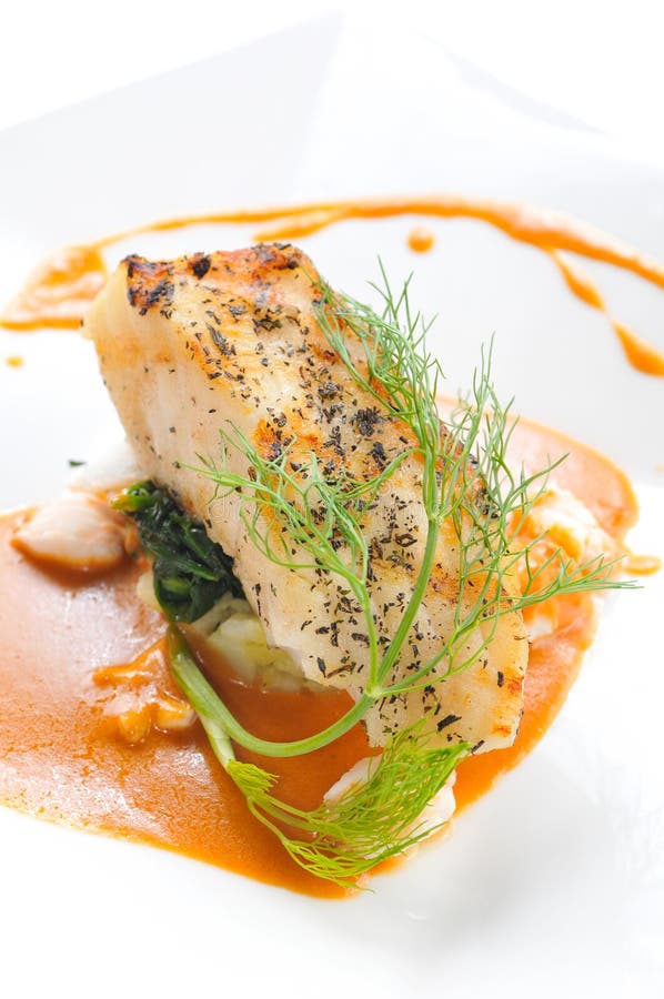 Grilled Snowfish with Lobster Sauce Stock Photo Image of kitchen, tasty 16031968