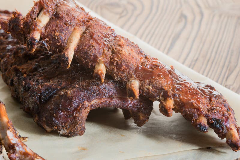 Grilled Spareribs with Barbecue Sauce with Copy Space Stock Photo Image of marinated, closeup