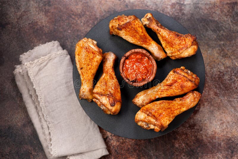 Grilled Spicy Chicken Drumsticks with Teriyaki Sauce in a Tray, Top