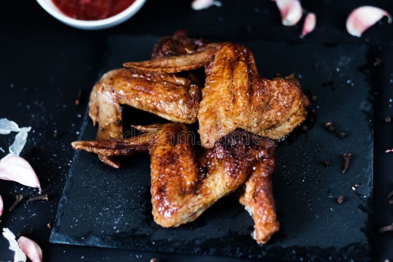 Grilled Spicy Chicken Wings with Ketchup Stock Image Image of background, delicious 266176731
