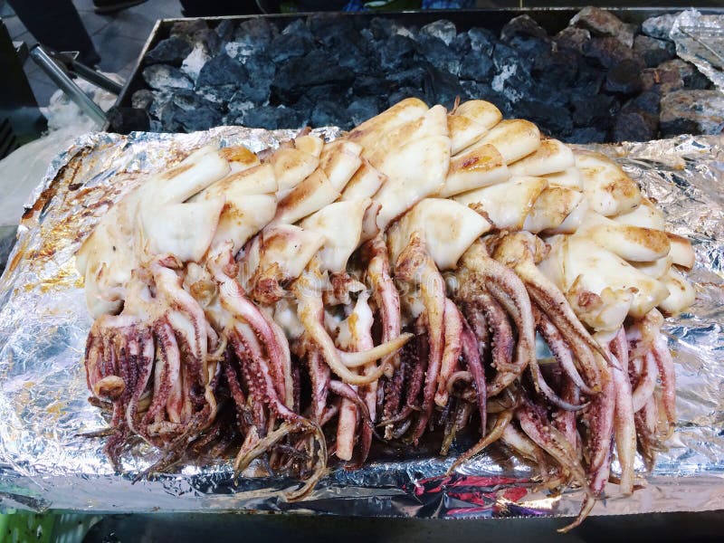 Grilled squid stock photo. Image of hongkong, lime, cooking 69671564