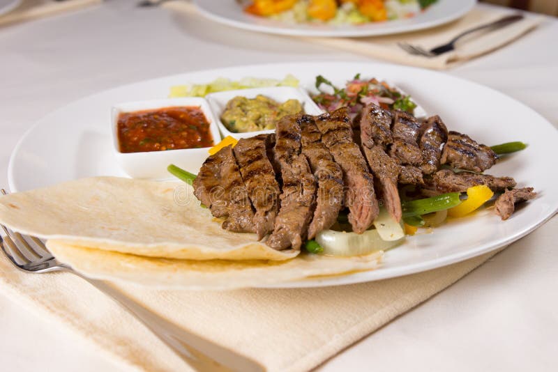 Grilled Steak Fajitas with Fixings on Plate Stock Image Image of place, juicy 45397609
