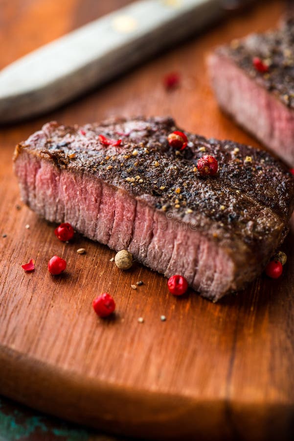 Grilled Steak with Peppercorns Stock Photo Image of closeup, cooked