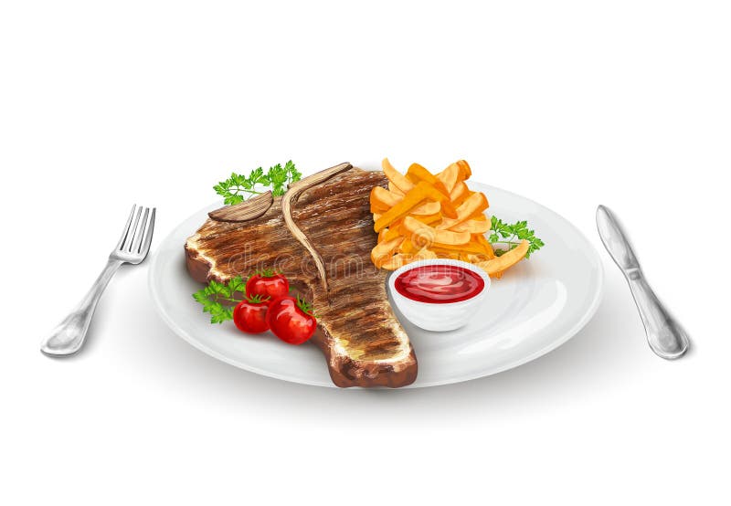 Grilled Steak On Plate stock illustration