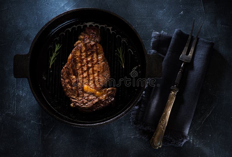 Grilled Steak Ribeye Well Done on a Cast Iron Pan Stock Image Image of medium, cast 132057767