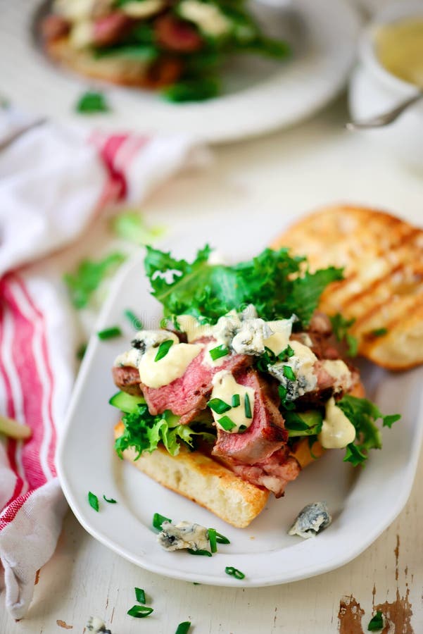 Grilled Steak Sandwiches with Mustard Sauce Stock Image Image of
