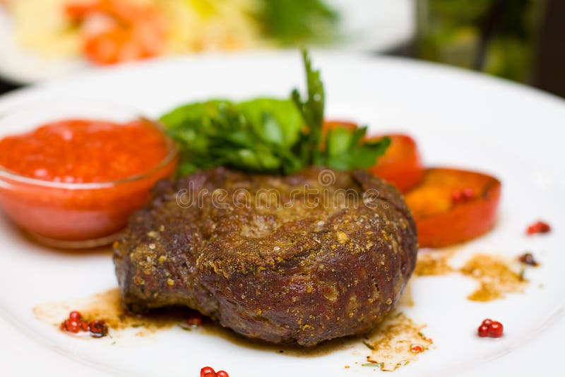 Grilled Steak, Sauce and Tomatoes Stock Image Image of beef, fillet