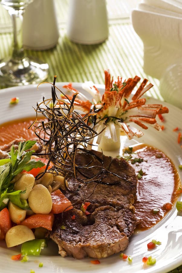 Grilled Steak in Spicy Sauce Stock Photo Image of white, meat 13287712