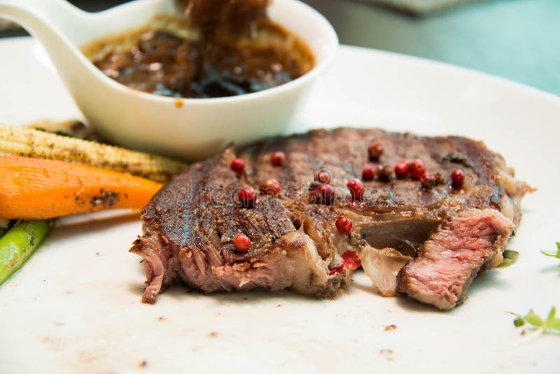 Grilled Steaks with Pepper Sauce Stock Photo Image of medium