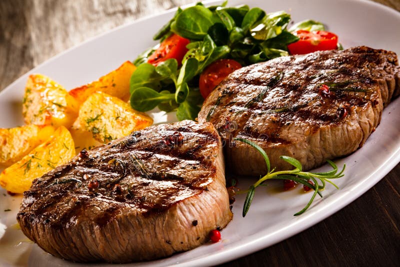 Grilled Steaks with Vegetables Stock Image Image of dish, barbecue