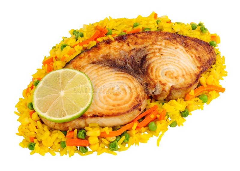 Grilled Swordfish Loin Steak And Rice Meal Stock Image - Image of