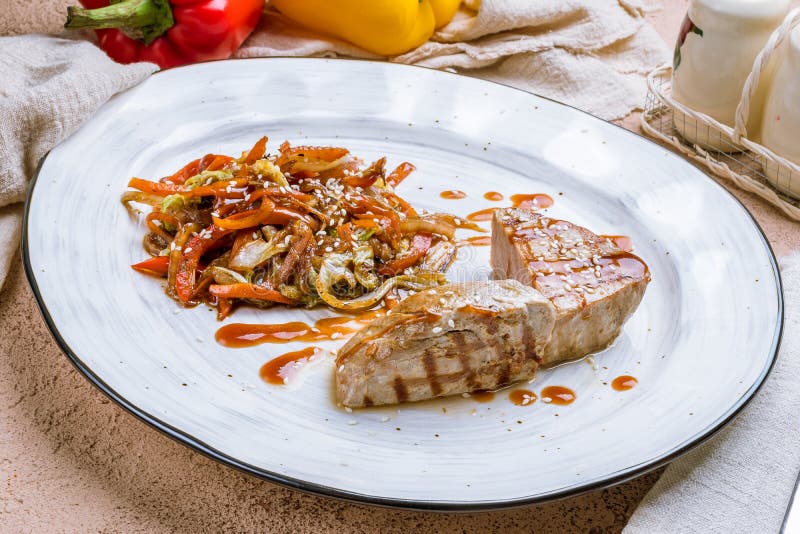 Grilled Tuna Fillet with Vegetables Stock Image Image of dish, tuna