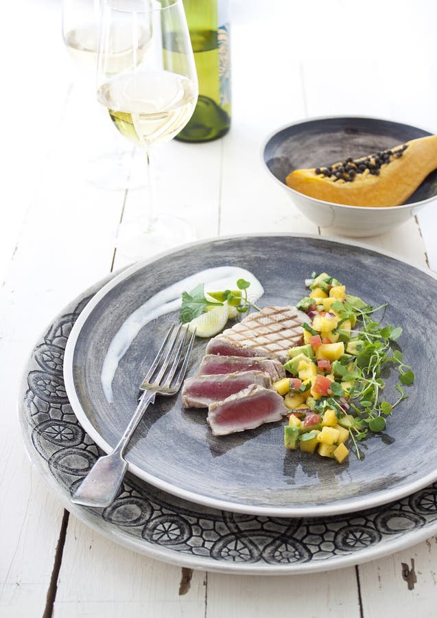 Grilled Tuna with Mango Salsa Stock Photo Image of dinner, tomato