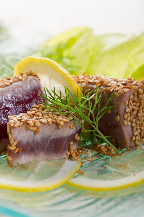 Grilled Tuna with Seed Sesame Stock Photo Image of meal, dieting