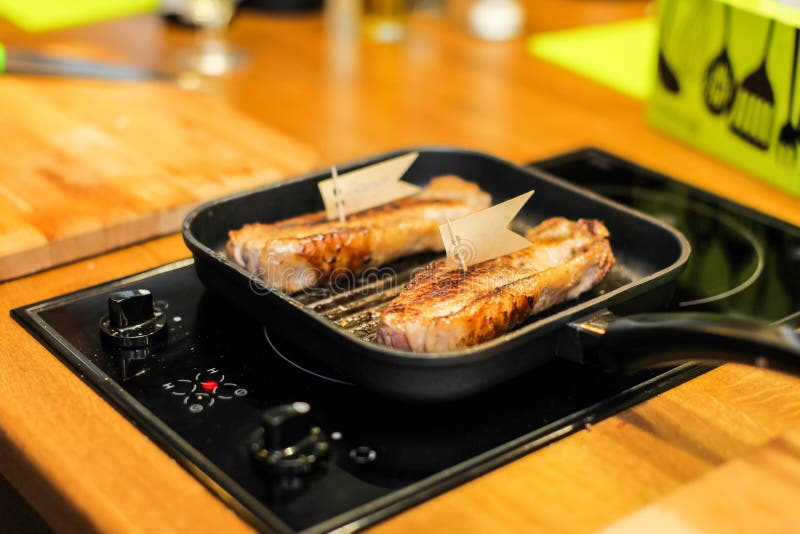 Grilled Veal Grilled Steak, Grilled Meat Grill in Selective Focus Stock