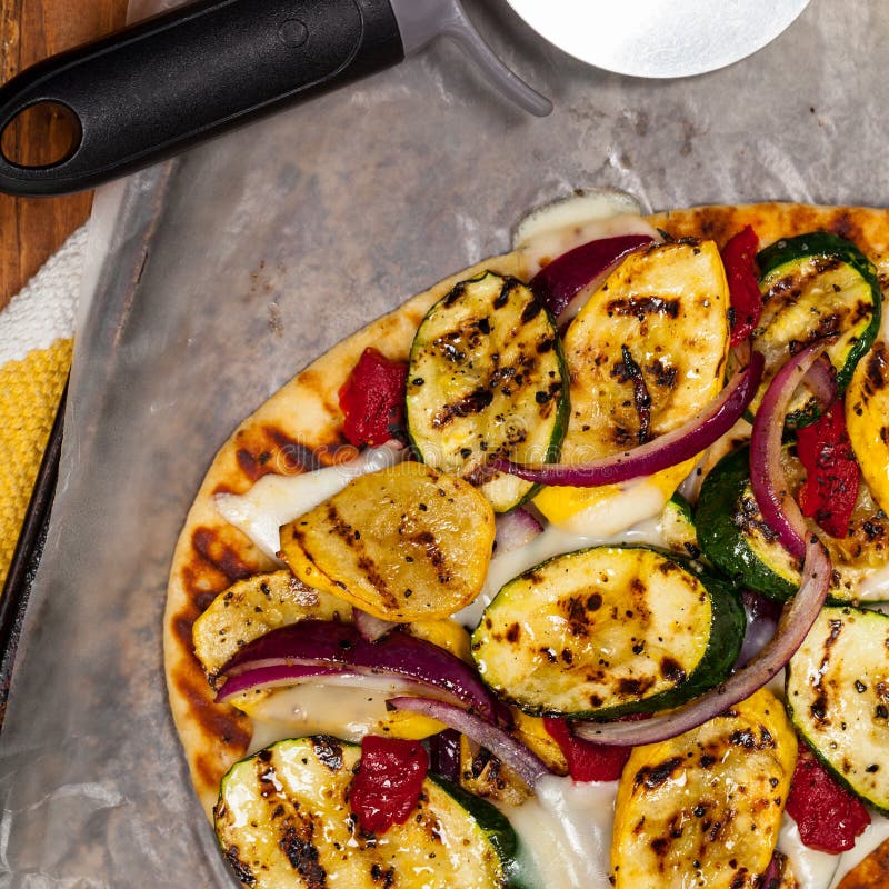 Grilled Vegetable Flatbread Pizza Stock Image Image of country, fast 80043739