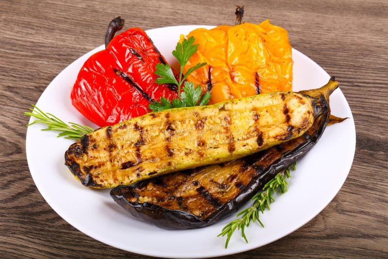 Grilled Vegetables Eggplant, Zucchini and Pepper Stock Photo Image of rosemary, yellow