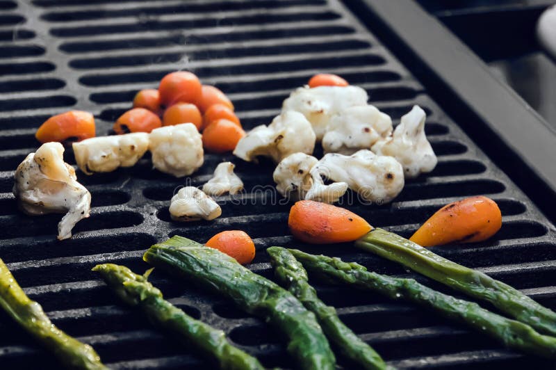 Grilled Vegetables Green Beans, Cauliflower Peppers and Carrot. Stock