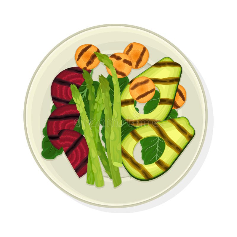 Grilled Vegetables Served on Plate with Tofu Vector Illustration Stock