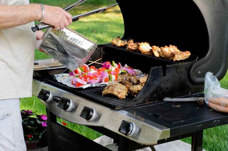 Grillen im Hinterhof stockbild