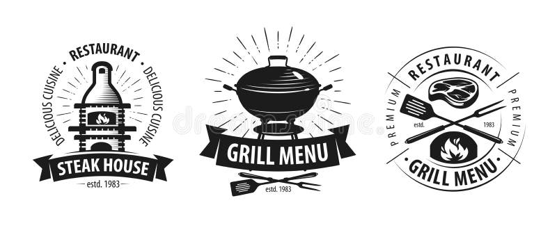 Barbecue, grill logo or label. BBQ emblem. Vector illustration. Barbecue, grill logo or label. BBQ emblem. Vector illustration
