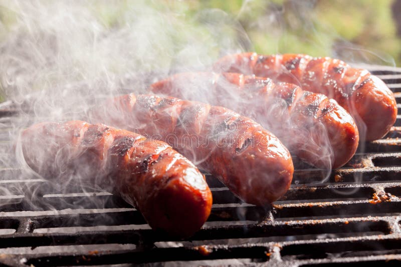 Grilling sausages.