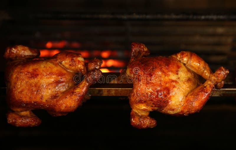 Grilling Whole Chickens in Rotisserie Machine, Closeup Stock Image Image of ingredient
