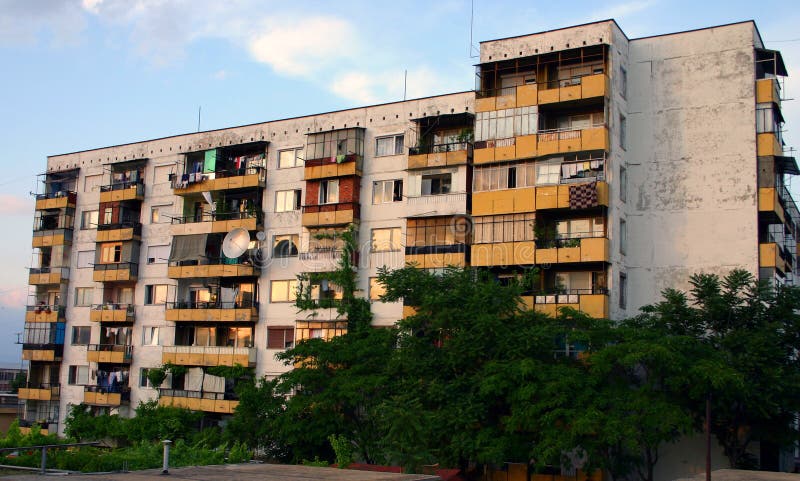 Run down apartment block in Petrich, south west Bulgaria. Old communist block stock images, royalty-free photos and pictures