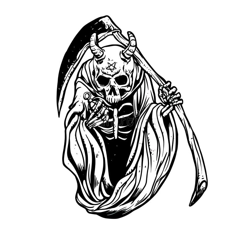 Grim Reaper with Horns and Grenades Vector Logo Black and WhiteGrim ...