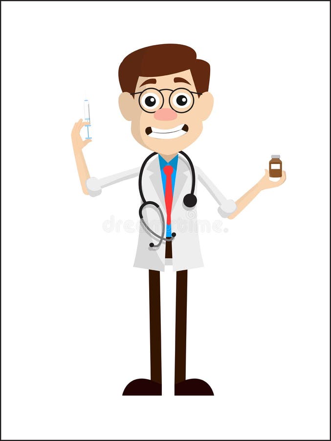 Grimacing Doctor with Injection and Medicine Vector Stock Vector -  Illustration of cartoon, male: 104115381