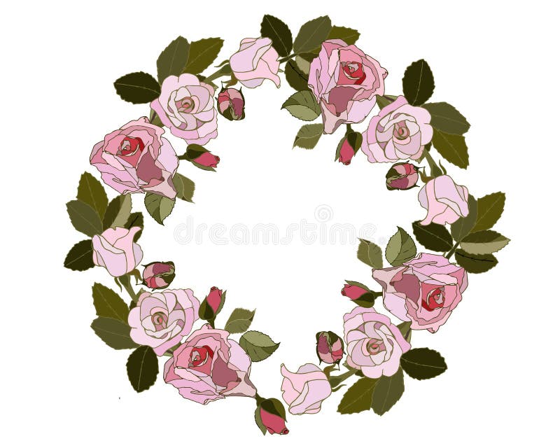 Grinalda de rosas cor-de-rosa no fundo branco ilustração do vetor Grinalda de rosas cor-de-rosa no fundo branco ilustração do vetor