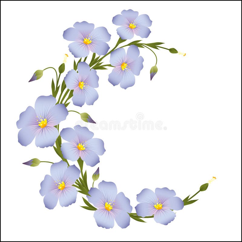 A grinalda do linho floresce em volta do ornamento ilustração royalty free A grinalda do linho floresce em volta do ornamento ilustração royalty free