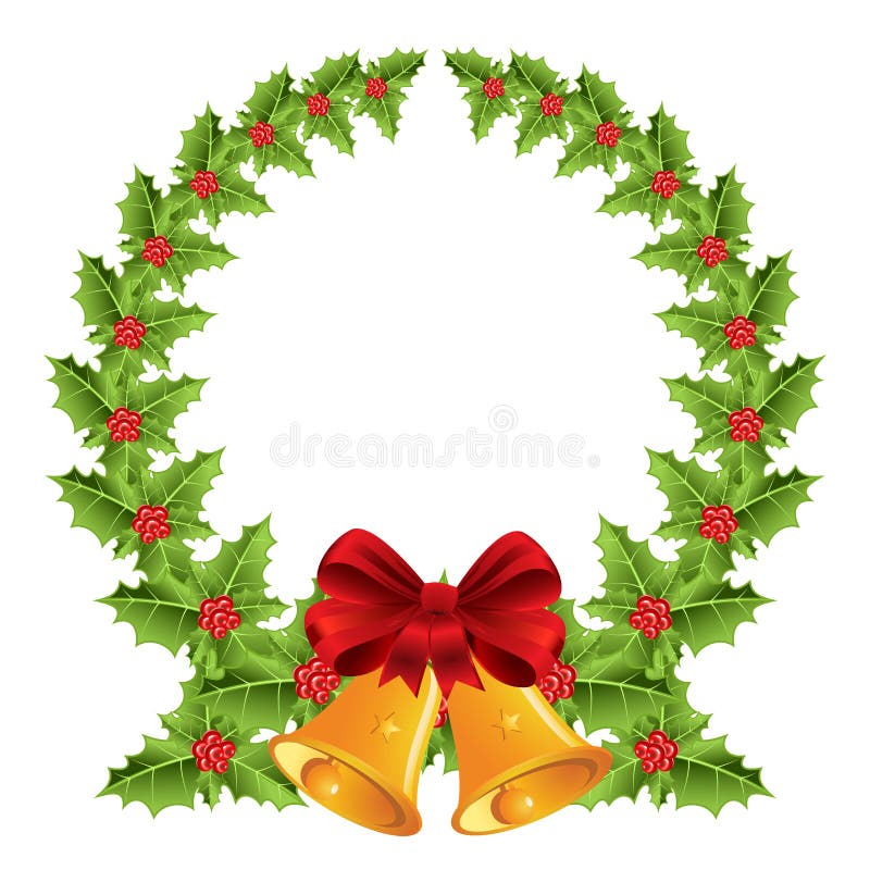 Grinalda de Natal com laço vermelho e sinos ilustração do vetor