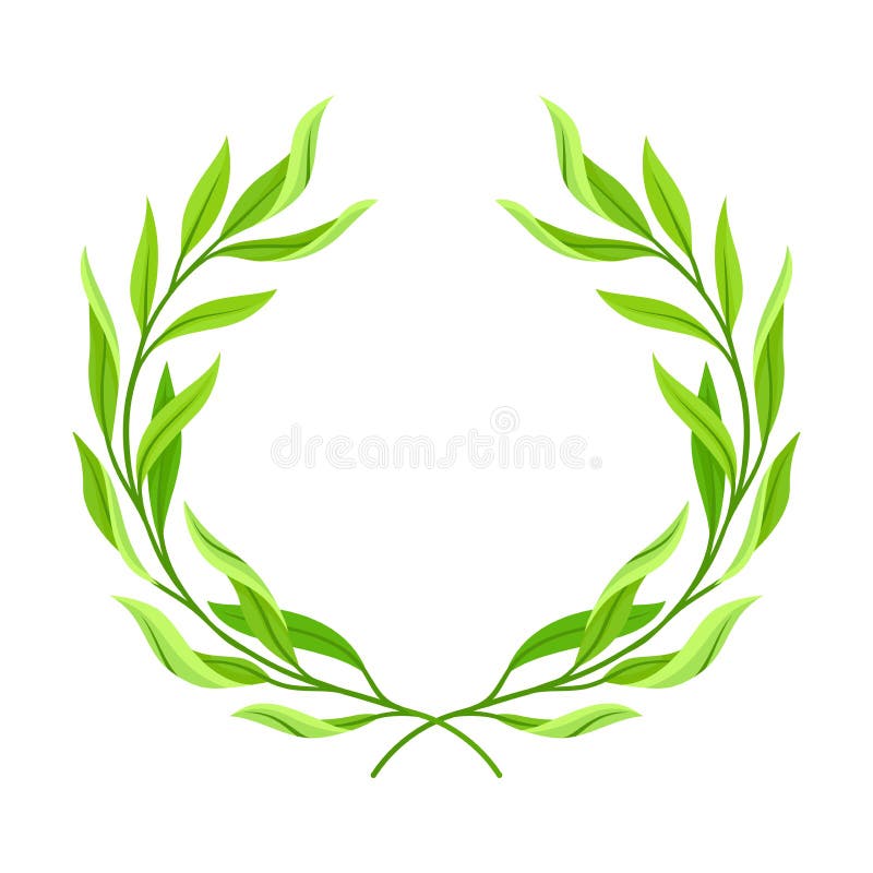 Wreath in the form of an open ring of two branches with light green leaves. Vector illustration on white background. Wreath in the form of an open ring of two branches with light green leaves. Vector illustration on white background.