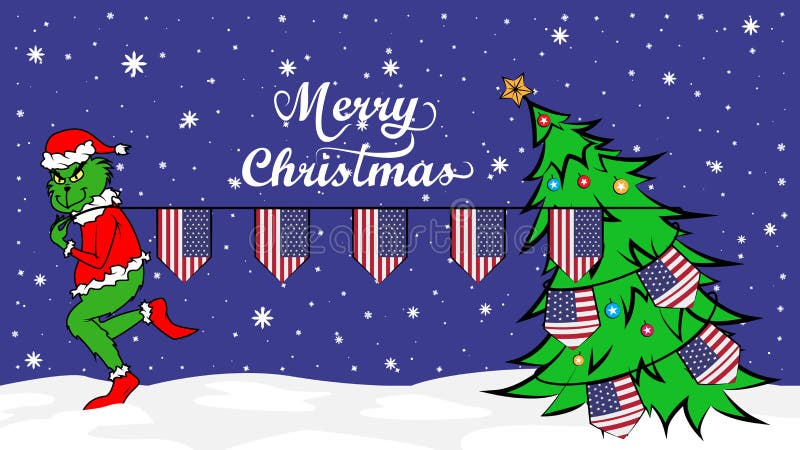 Grinch Steals National Flag of USA Illustration. Green Ogre in Christmas  Poster Editorial Photo - Illustration of holiday, washington: 133973896