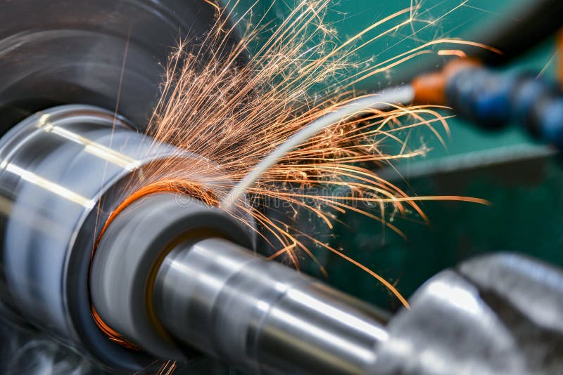 Grinding the Hole on a Cylindrical Grinder with Coolant Stock Photo