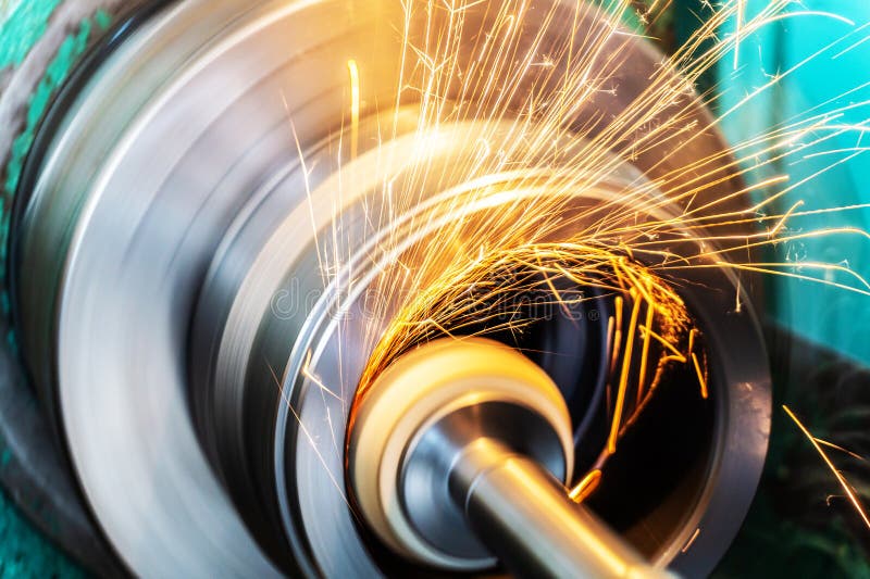 Grinding Metal on the Machine, Abrasive Stone on the Rim with Sparks