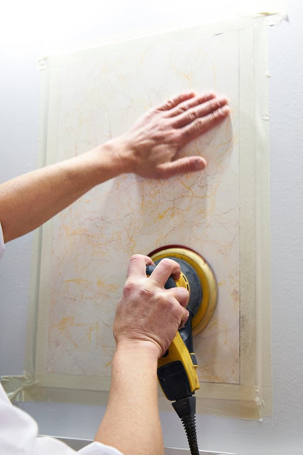 Grinding Wall Panel in Repair of House Stock Image Image of power