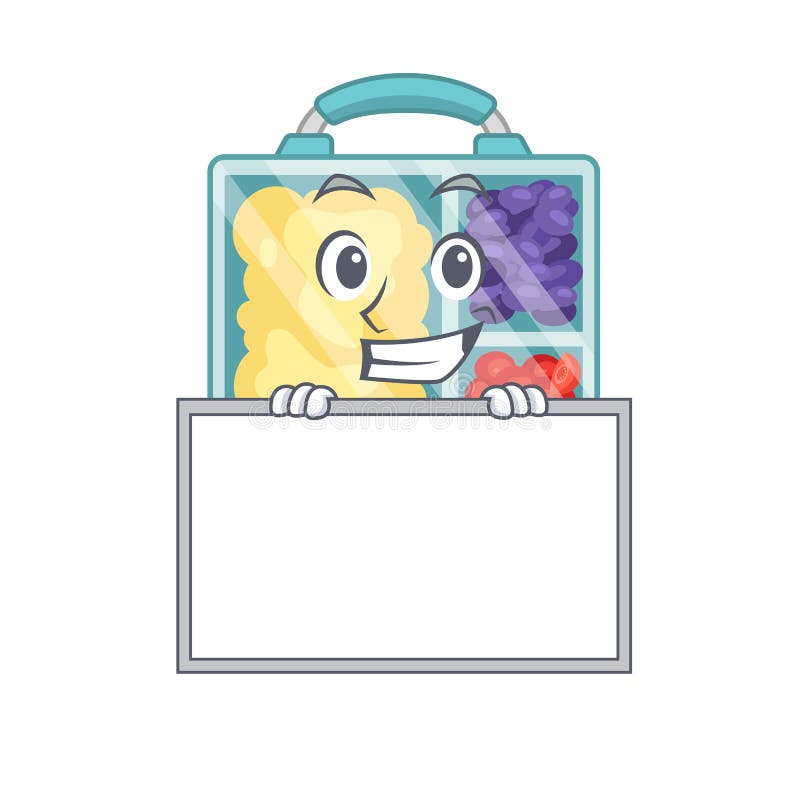 Grinning with Board Lunch Box Cartoon with the Character Stock Vector