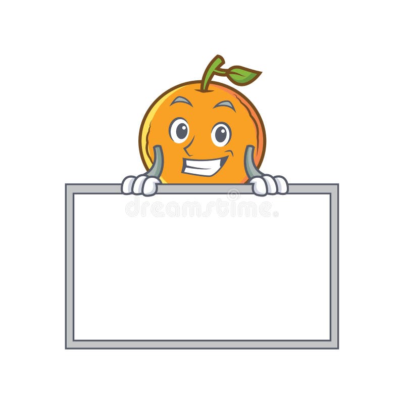 Grinning orange fruit cartoon character with board stock illustration Grinning orange fruit cartoon character with board stock illustration