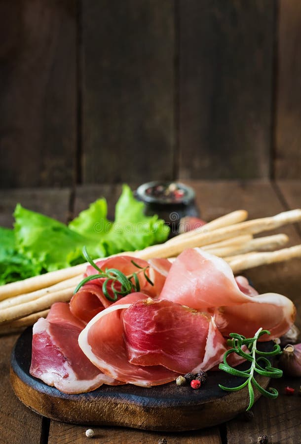 Grissini Bread Sticks with Prosciutto Stock Image Image of meat, golden 57896303