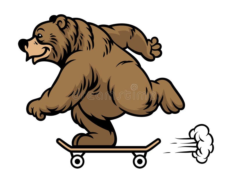 Grisslybjörn som rider skateboarden stock illustrationer