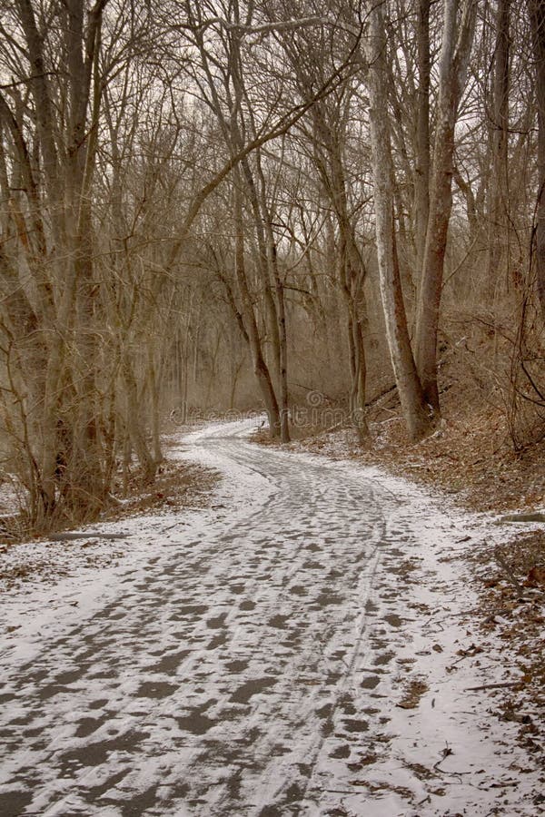 Grist Mill trail with snow stock image Grist Mill trail with snow stock image