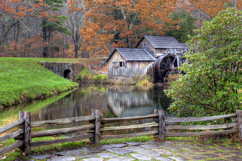 Gristmill in Fall season stock photography