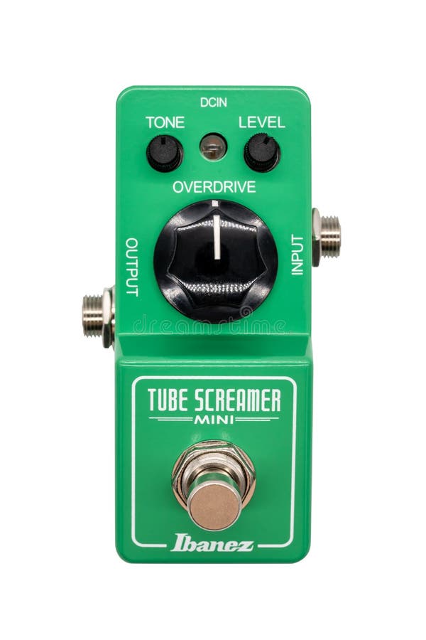 Gritador do tubo de Ibanez mini Pedal da guitarra da ultrapassagem isolado no wh imagens de stock royalty free Gritador do tubo de Ibanez mini Pedal da guitarra da ultrapassagem isolado no wh imagens de stock royalty free