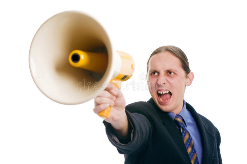Gritar através do megafone imagens de stock Gritar através do megafone imagens de stock