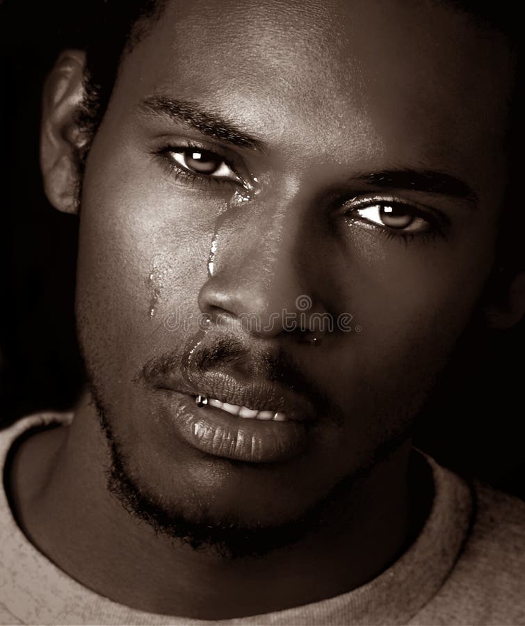 Beautiful Black and white Image of Black Man crying. Beautiful Black and white Image of Black Man crying.