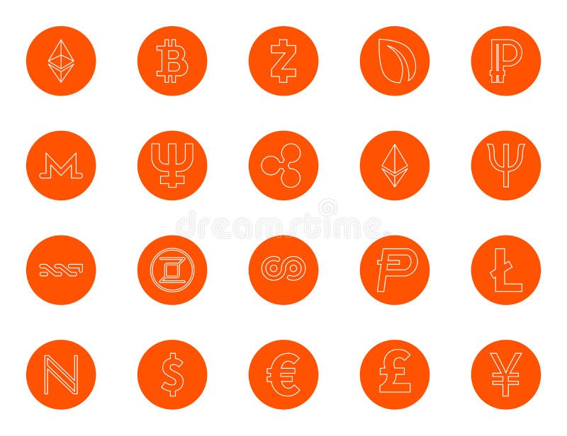 Gritos de la moneda y monedas digitales básicos del mundo, un sistema de iconos lineares redondos, cambio del color en un tecleo, libre illustration Gritos de la moneda y monedas digitales básicos del mundo, un sistema de iconos lineares redondos, cambio del color en un tecleo, libre illustration