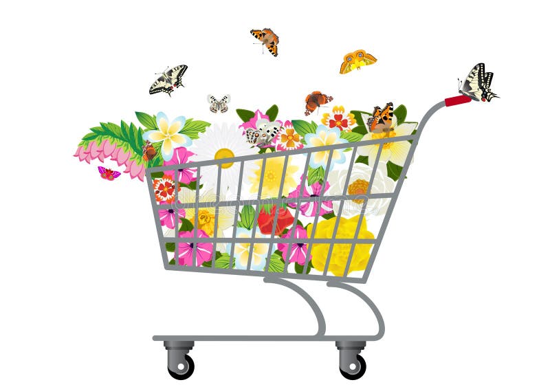 Grocery cart with flowers