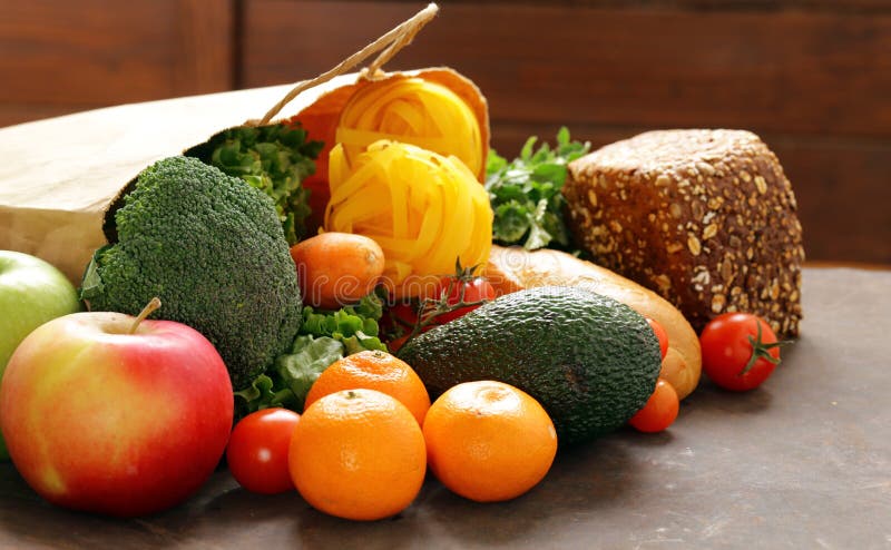 Grocery food shopping bag - vegetables, fruits, bread